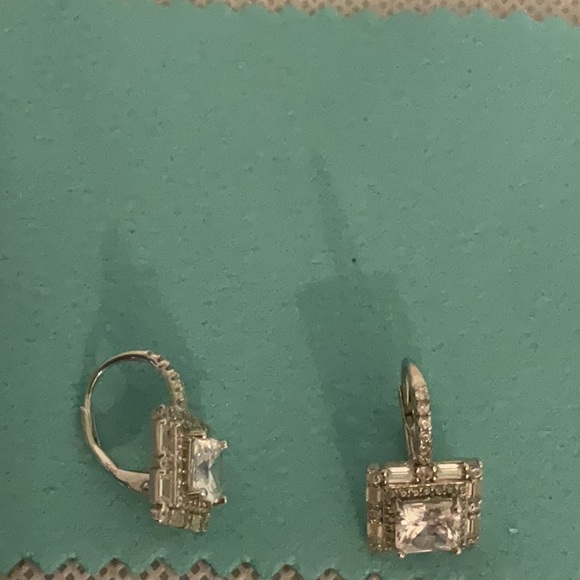 Sterling Silver Princess Cut w/Baguette Cut Stones Drop Earrings - Picture 3 of 3